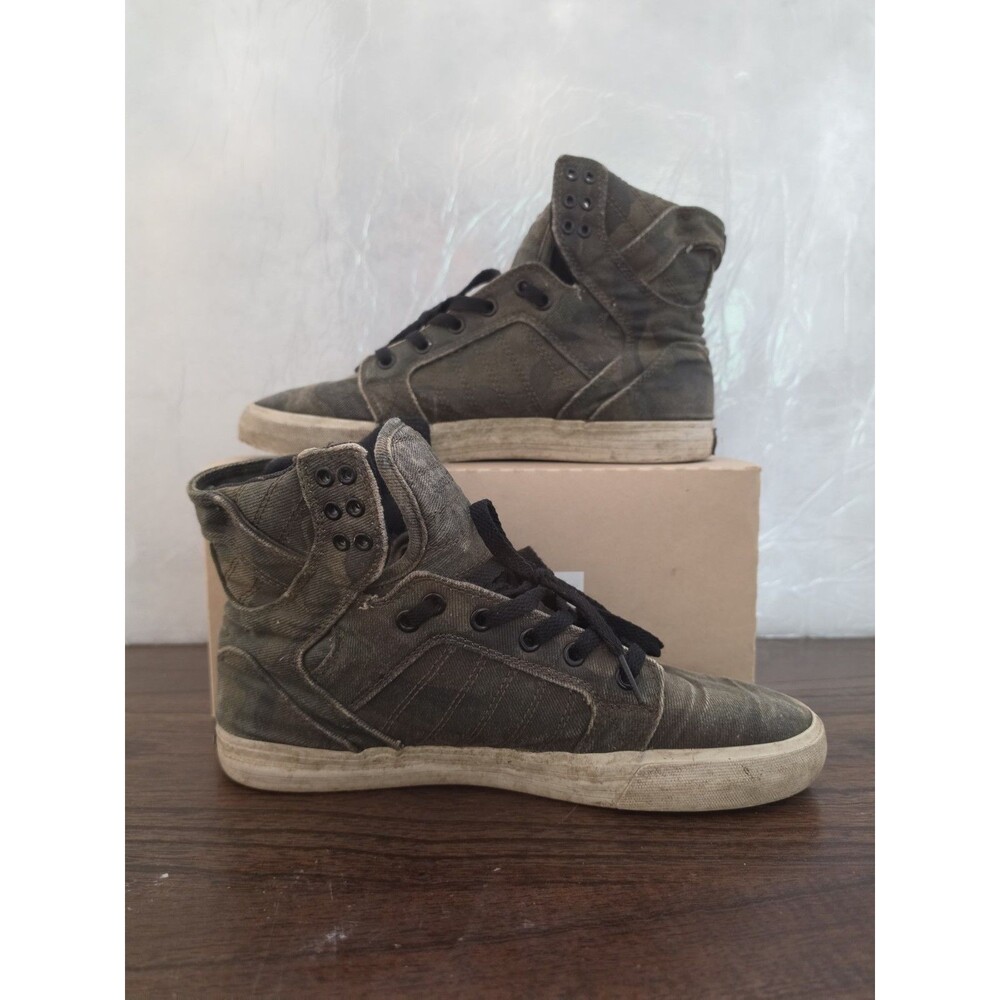 Supra Skytop Camo High Top Skate Shoes Men's US 9 Canvas Sneakers Green Black